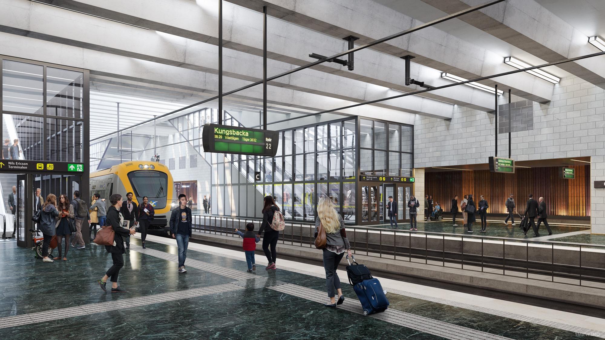 Uppgången som leder upp till nya stationshuset. Bild: Kanozi för Trafikverket.